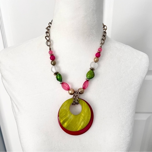 Acrylic pendant beaded funky vibrant multicolored necklace - Picture 1 of 5